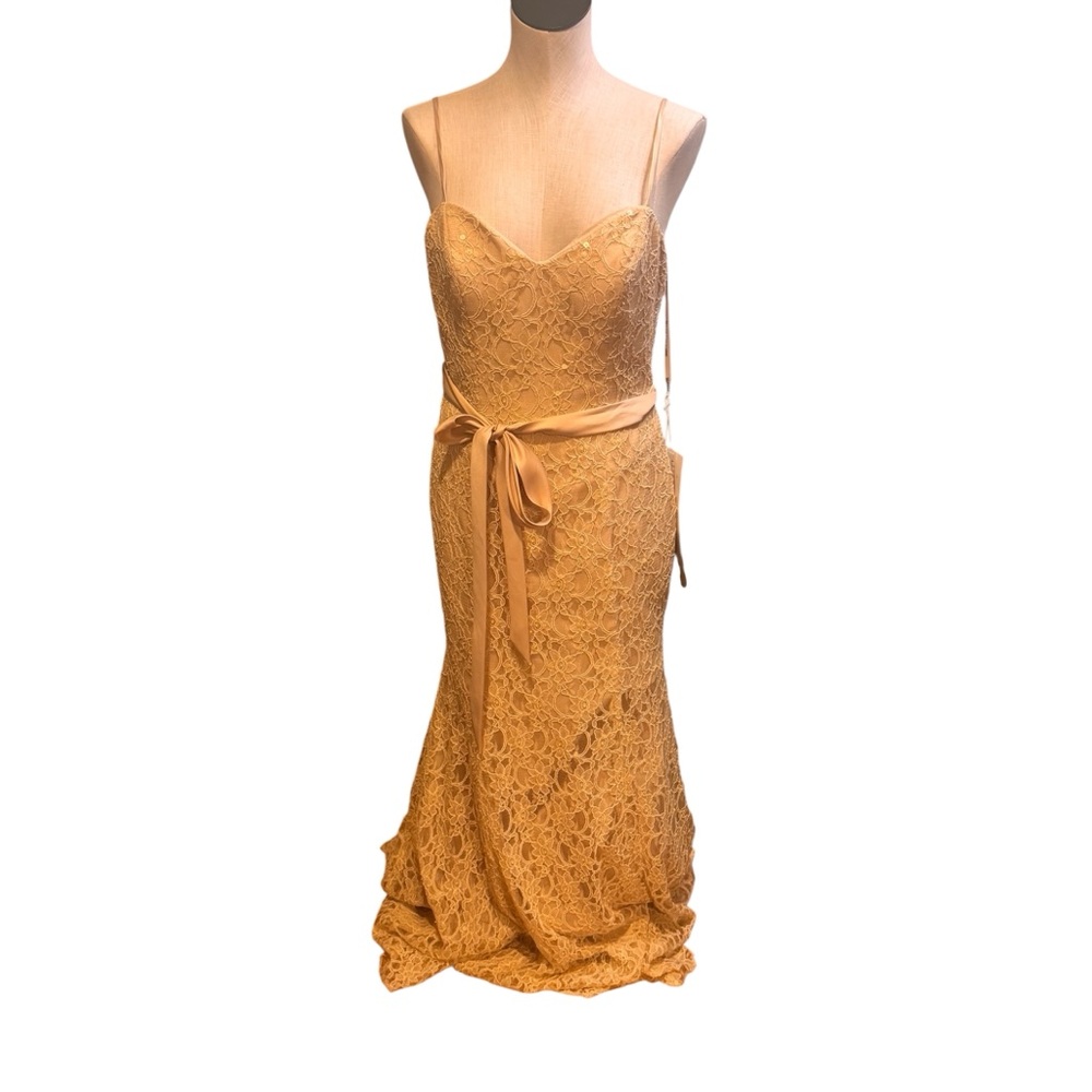 Mori Lee byMadeline‎ Gardner Lace Bridesmaid Dress Champagne NWT sz 12 wedding - Picture 3 of 8